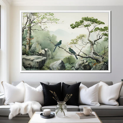 Misty Mountain Aviary Serene Canvas Wall Art