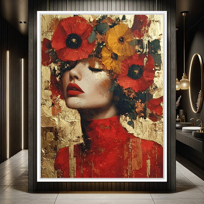 Golden Radiant Floral Muse Canvas Wall Art