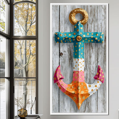 Golden Dotted Nautical Anchor Canvas Wall Art