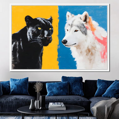 Panther And Wolf Color Clash Canvas Wall Art