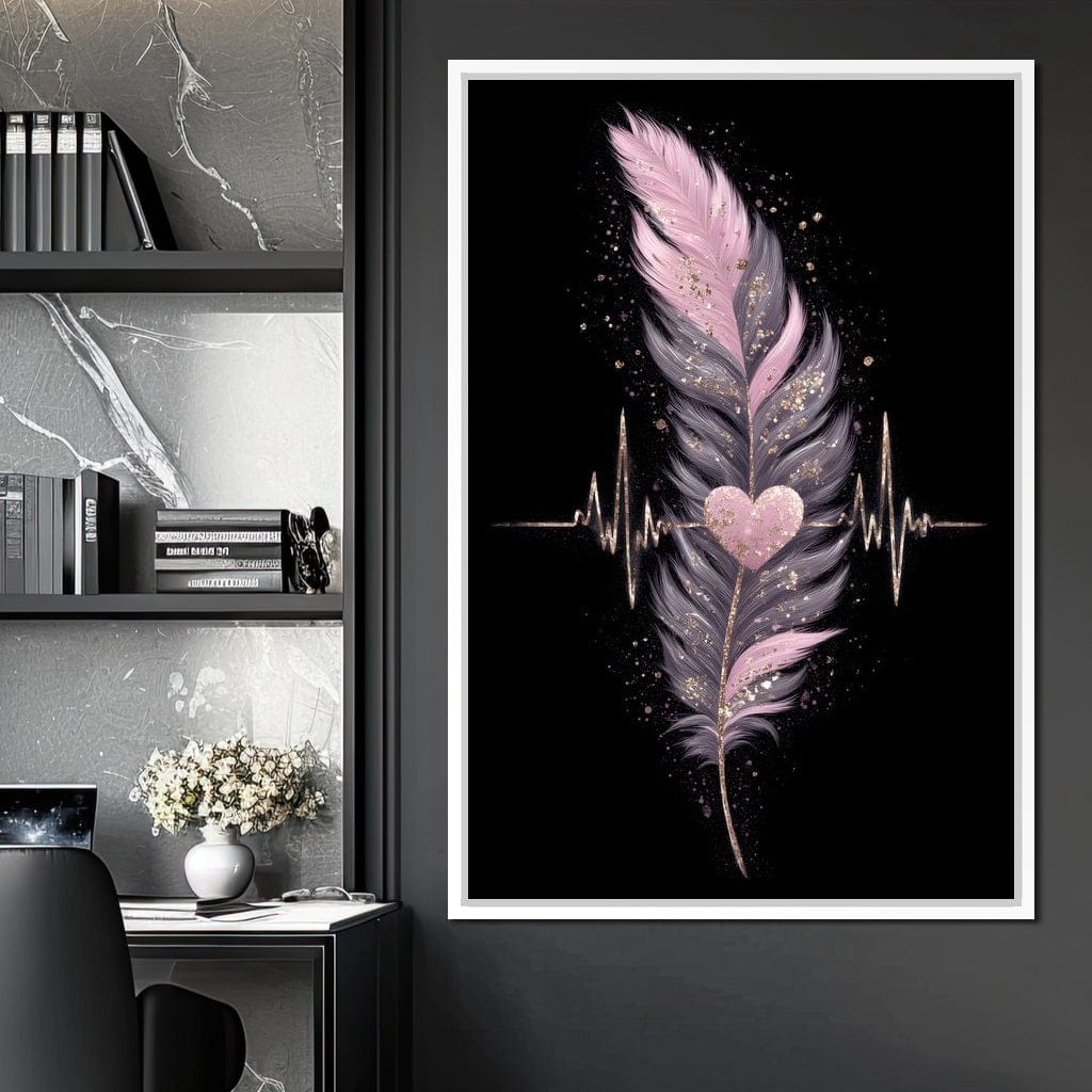 Feather Heartbeat Gold Pink Canvas Wall Art