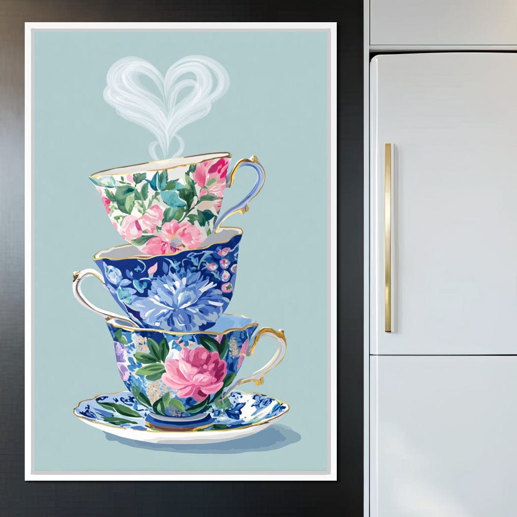 Vintage Floral Teacup Stack Delight Canvas Wall Art