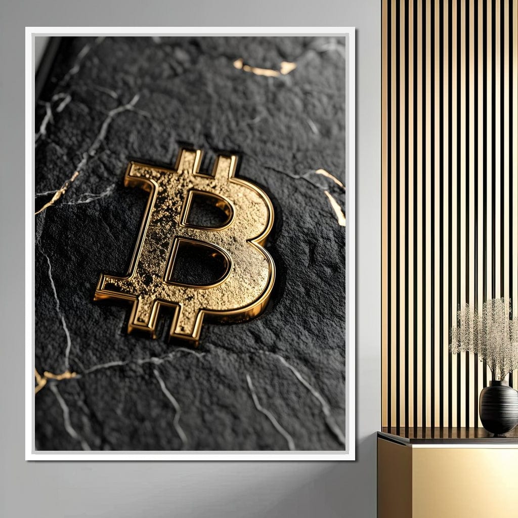 Golden Bitcoin Luxe Marble Icon Canvas Wall Art