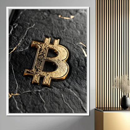 Golden Bitcoin Luxe Marble Icon Canvas Wall Art