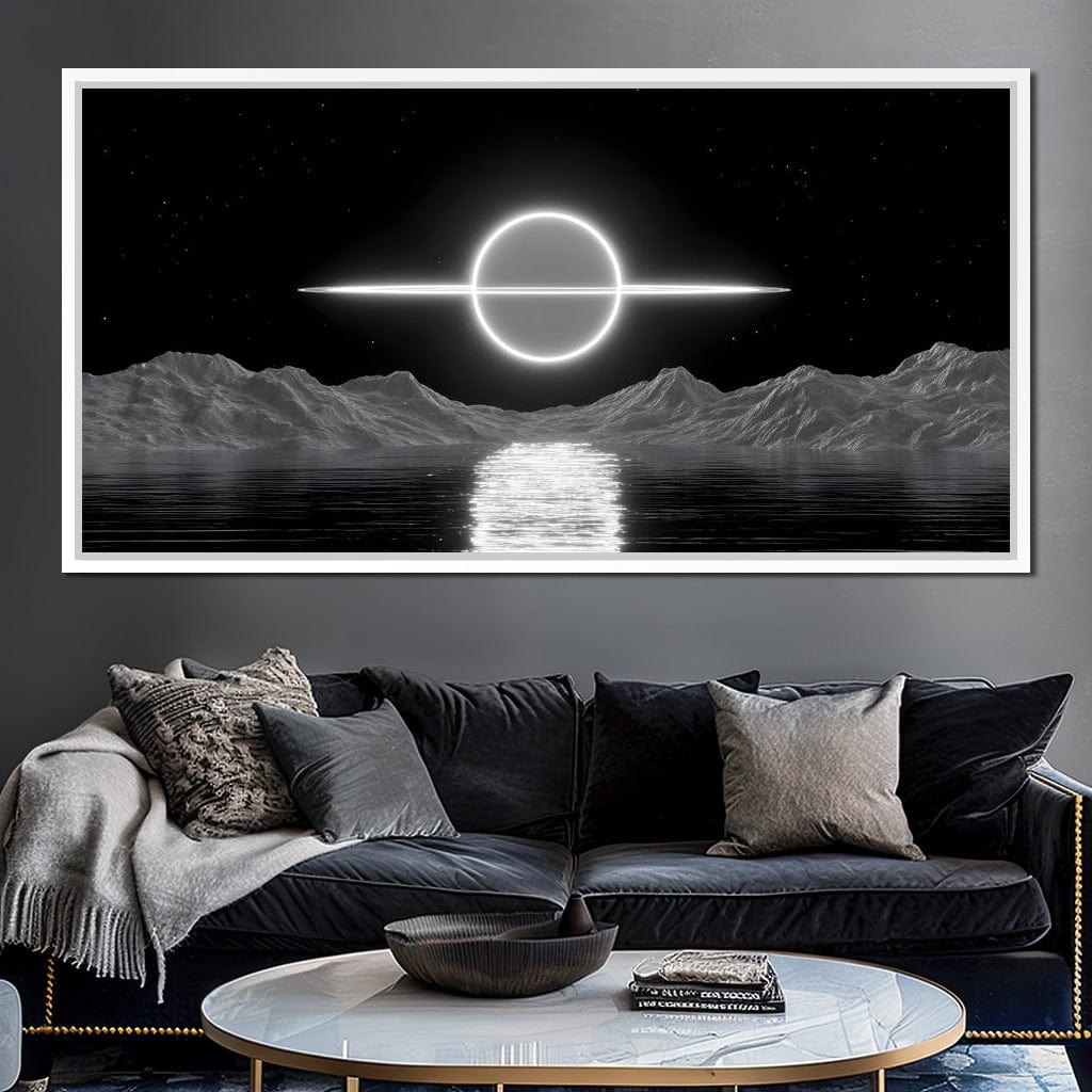Celestial Orbit Over Silver Sea Canvas Wall Art