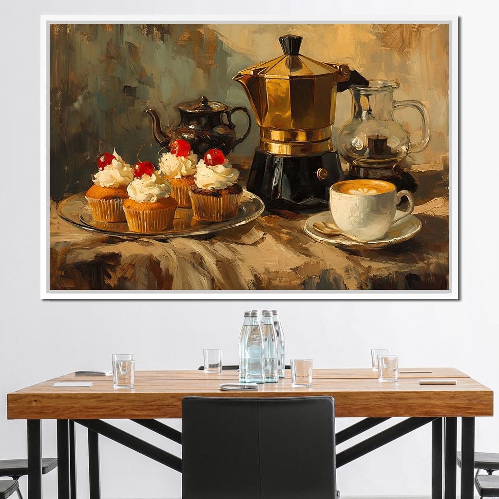 Espresso and Cherry Cupcakes Canvas Wall Art