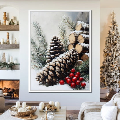 Snowy Pinecone Winter Gathering Canvas Wall Art