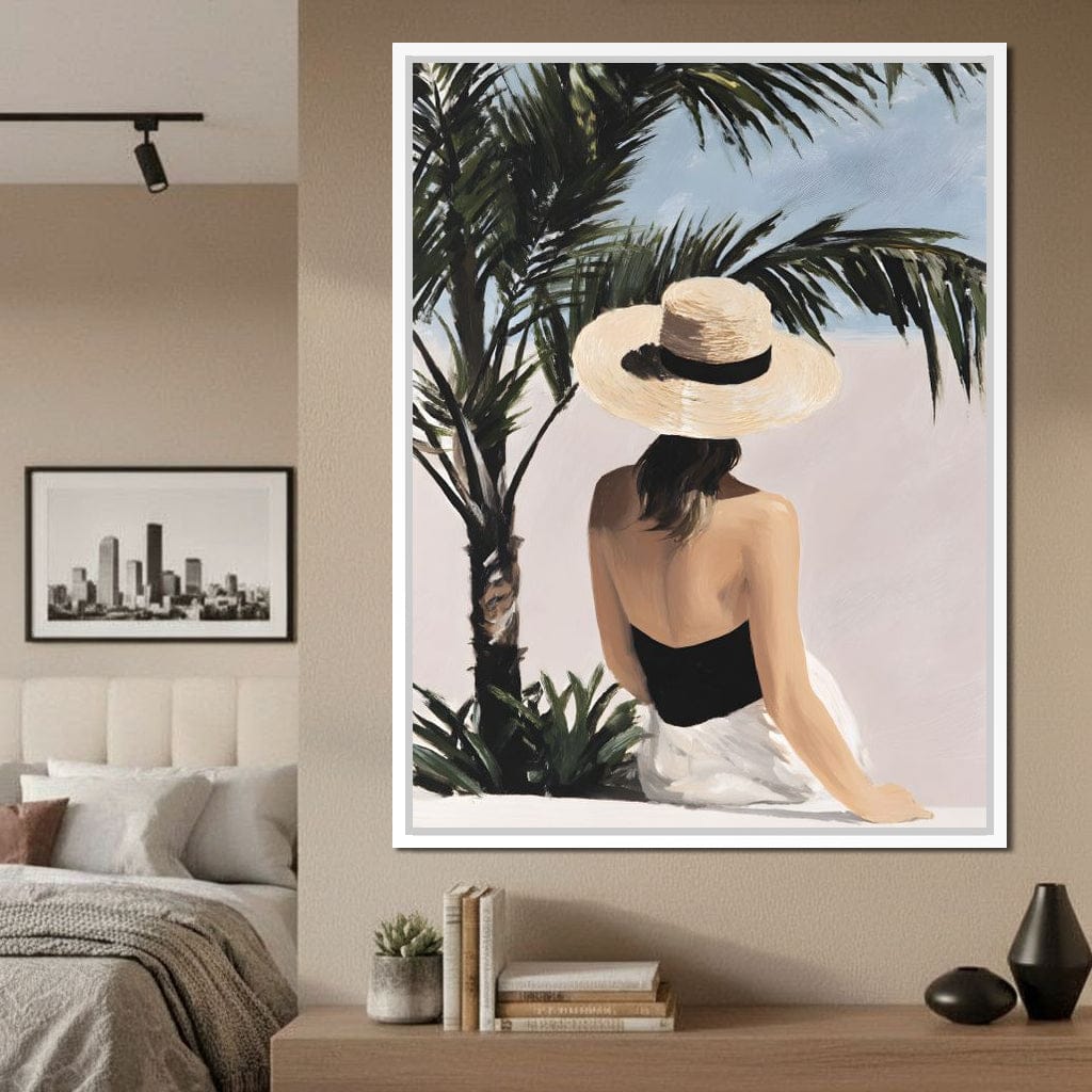 Coastal Palm Retreat Woman Hat Canvas Wall Art