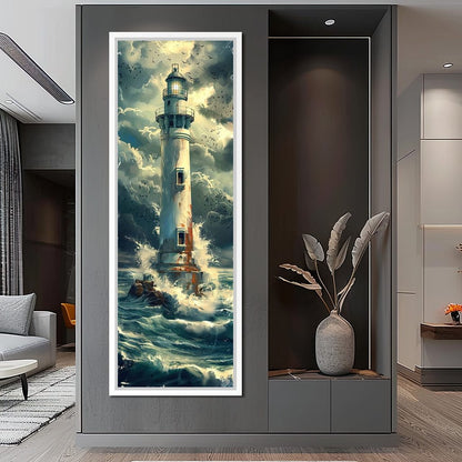 Beacon Amidst Stormy Shores Canvas Wall Art