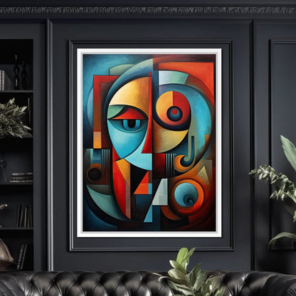 Scarlet, Sienna, and Mustard Cubism Canvas Wall Art