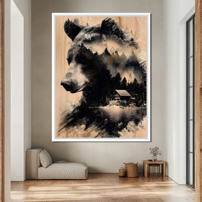 Bear Forest Cabin Reflections Canvas Wall Art