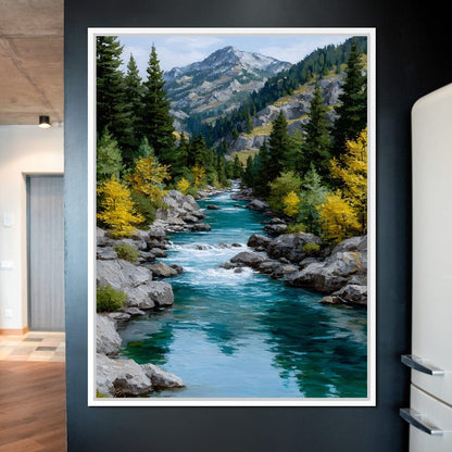 Alpine River Evergreen Peaks Canvas Wall Art