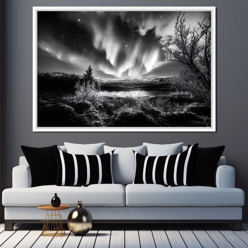 Monochrome Celestial Night's Embrace Canvas Wall Art