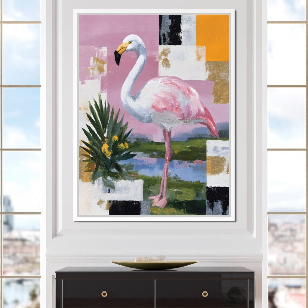 Pink Flamingo Modern Blocks Canvas Wall Art
