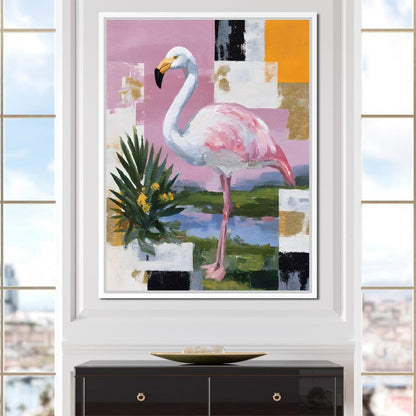 Pink Flamingo Modern Blocks Canvas Wall Art