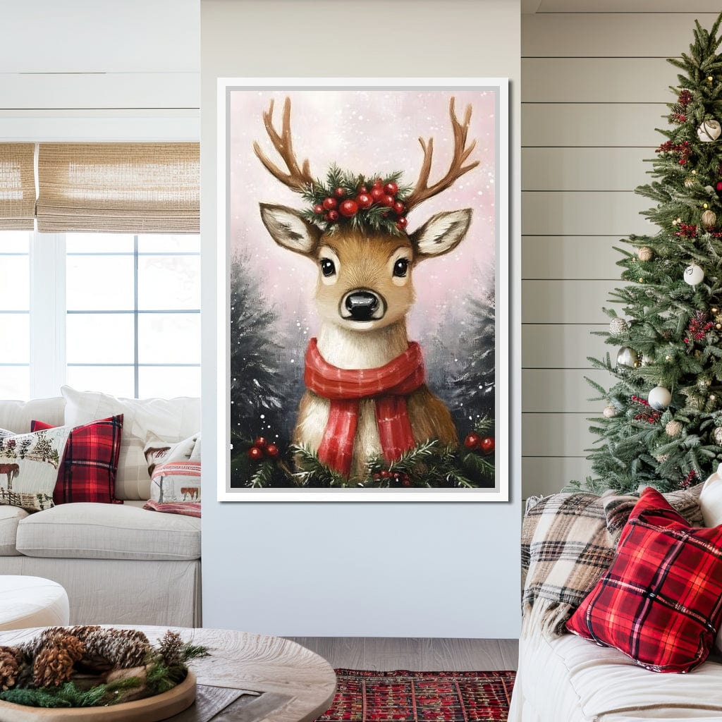 Holiday Reindeer Berries Cheer Canvas Wall Art