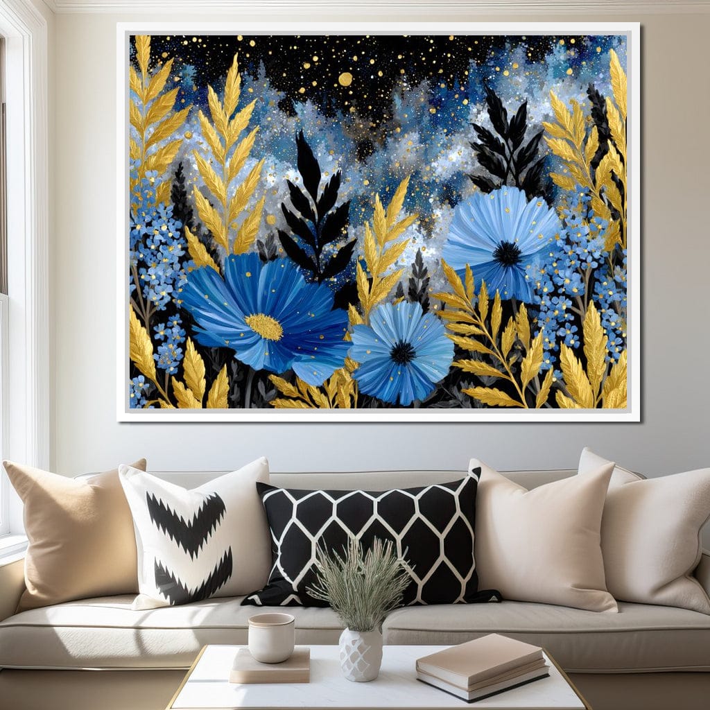 Midnight Blue Cosmos Goldleaf Canvas Wall Art