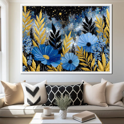Midnight Blue Cosmos Goldleaf Canvas Wall Art