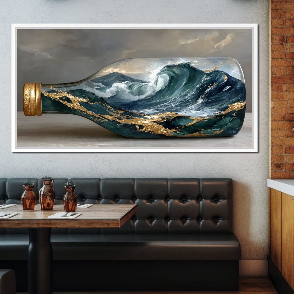 Gilded Ocean Storm Bottle Canvas Wall Art