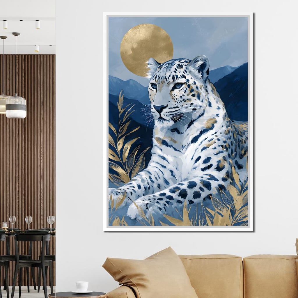 Golden Moon Snow Leopard Calm Canvas Wall Art