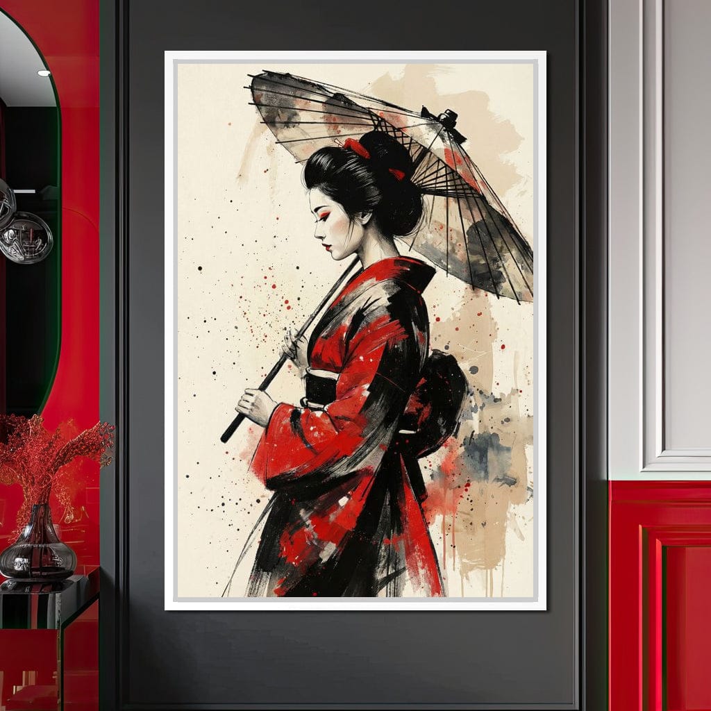 Japanese Woman with Umbrella Canvas Wall Art