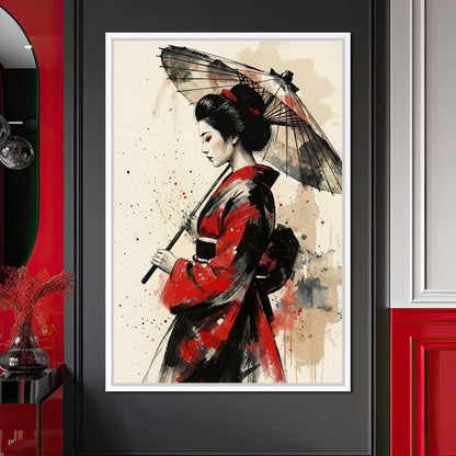 Japanese Woman with Umbrella Canvas Wall Art