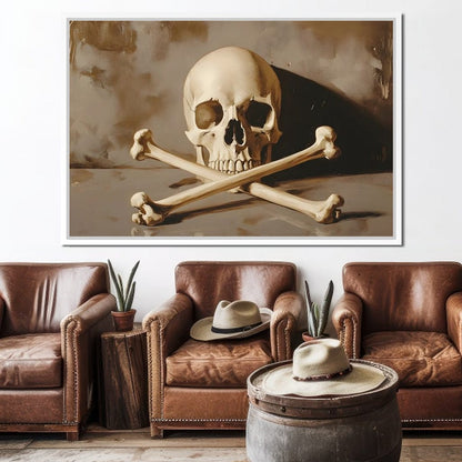 Sepia Skull And Crossbones Still Canvas Wall Art