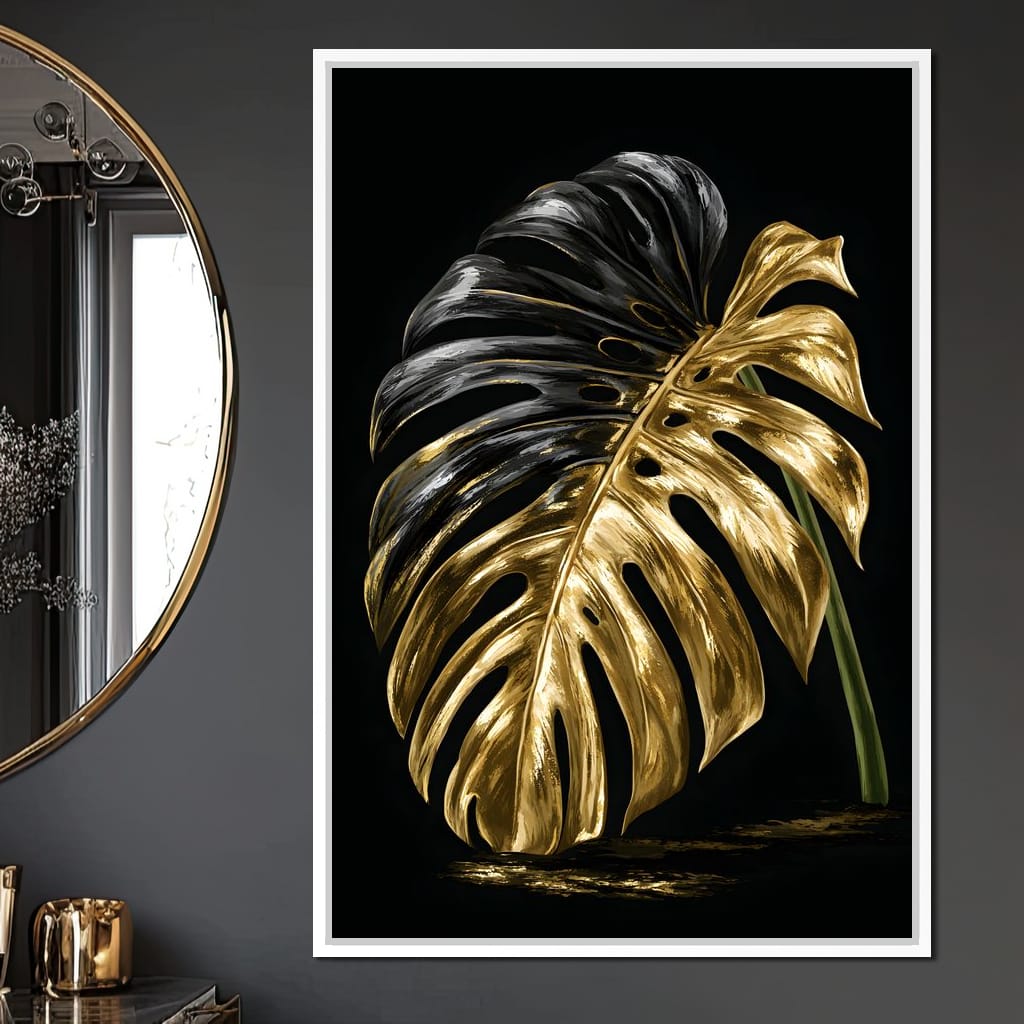 Gilded Leaf Of Dark Night Canvas Wall Art
