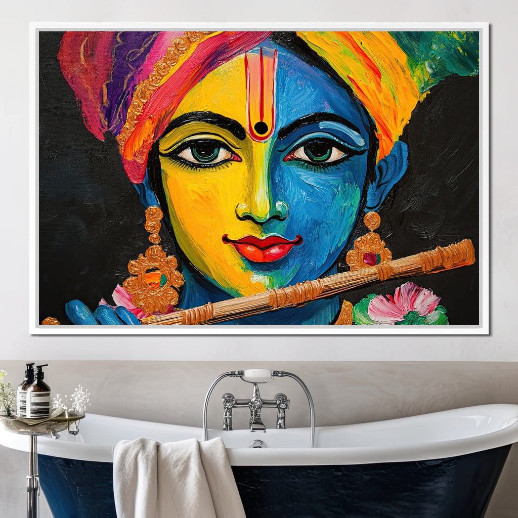 Divine Radiance of Vibrant Krishna Canvas Wall Art