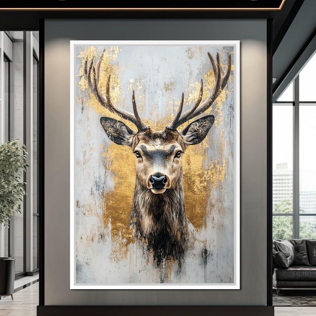 Majestic Golden Deer Portrait Canvas Wall Art
