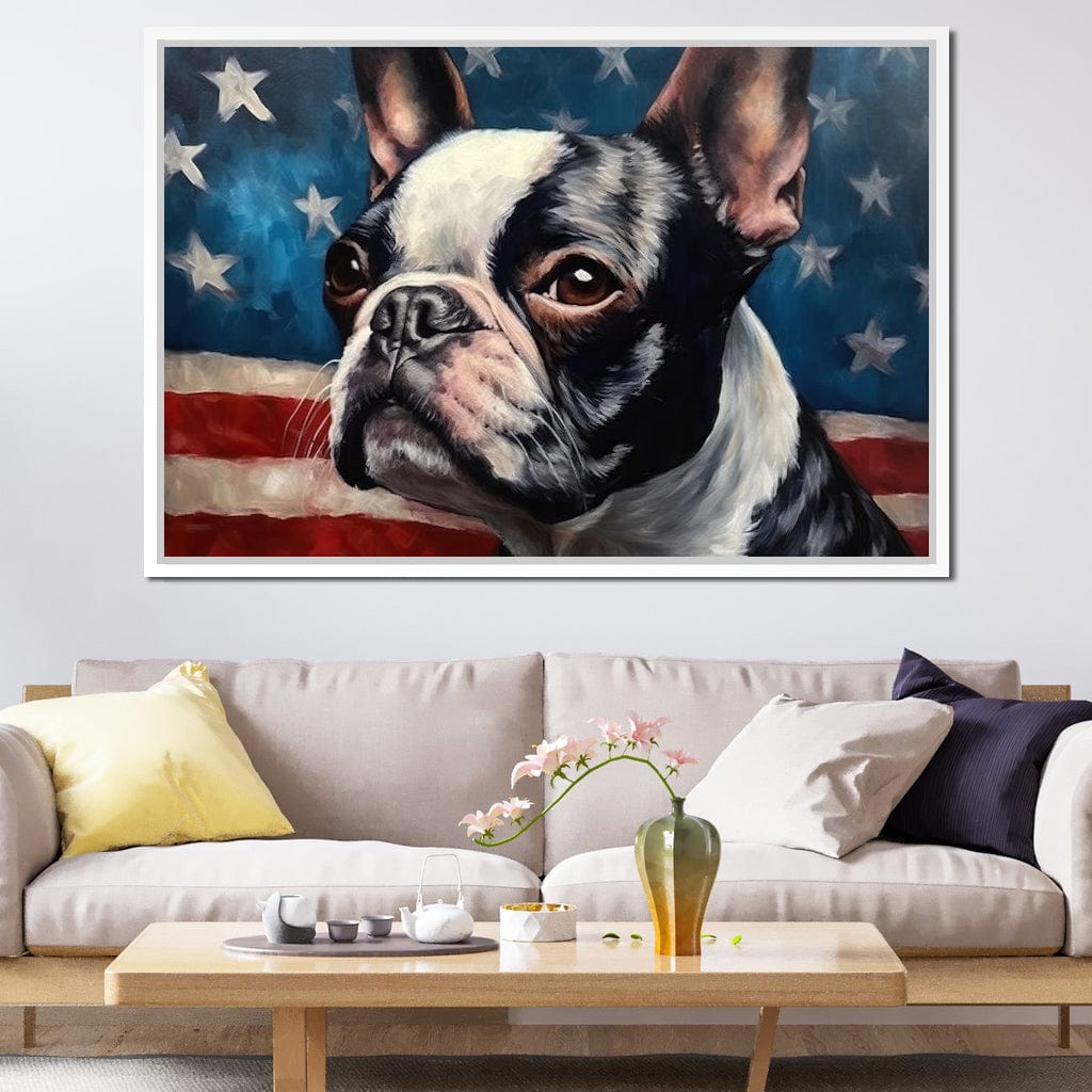 Land of the Brave Boston Terrier Canvas Wall Art