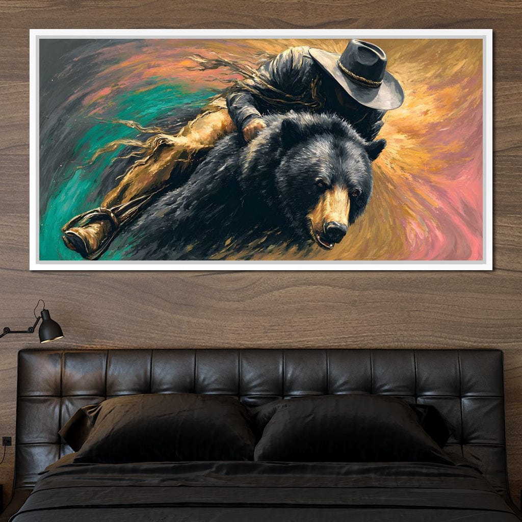 Cowboy Charge On Midnight Bear Canvas Wall Art
