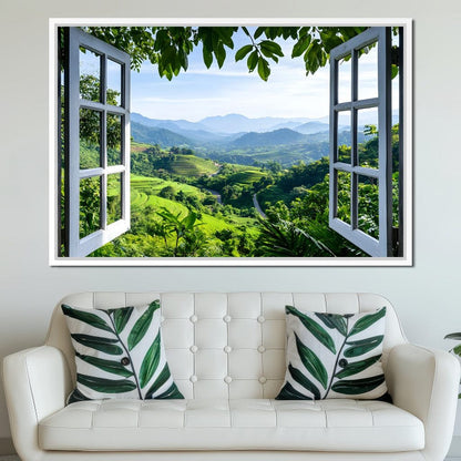 Open Window Over Terraced Valleys Canvas Wall Art