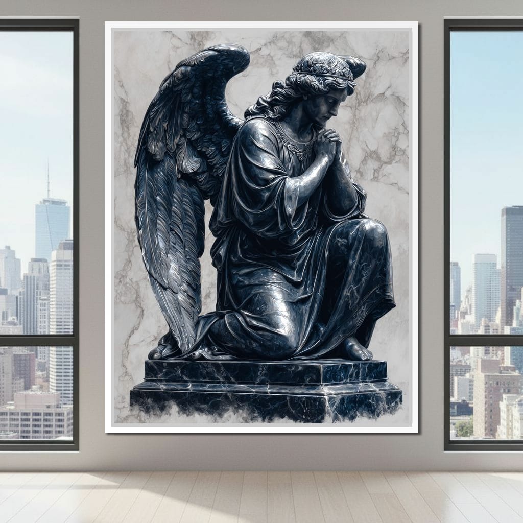 Midnight Marble Angel Prayer Canvas Wall Art