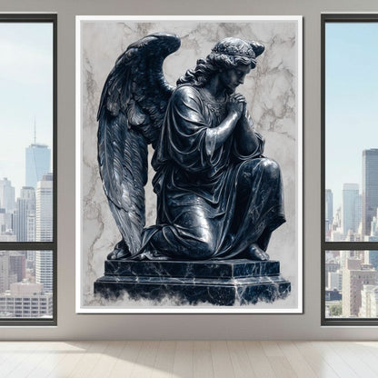 Midnight Marble Angel Prayer Canvas Wall Art