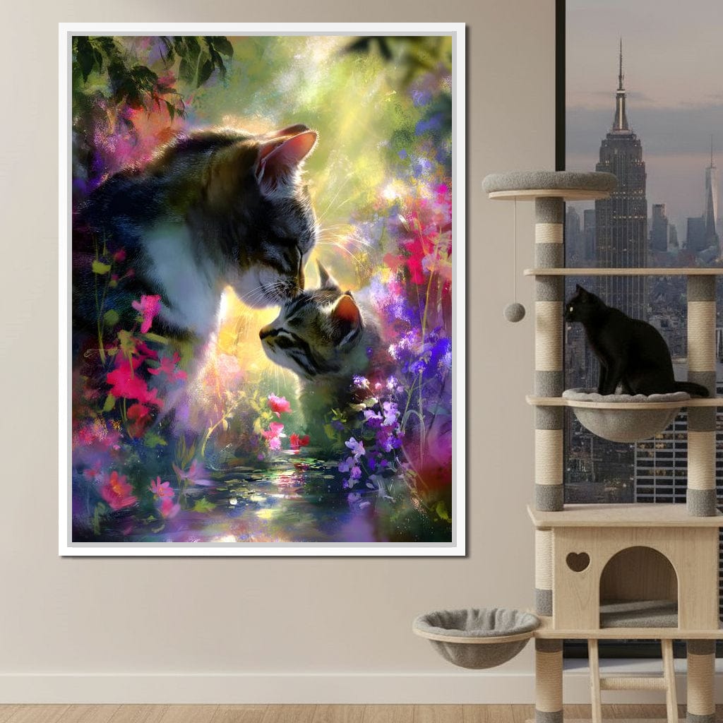 Gentle Cats Nuzzle Floral Dream Canvas Wall Art