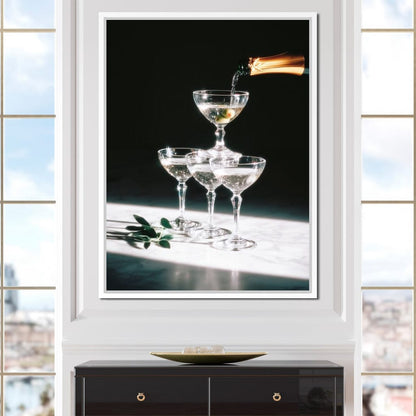 Champagne Cascade Celebration Canvas Wall Art