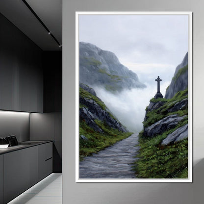Misty Highland Cross Pathway Canvas Wall Art