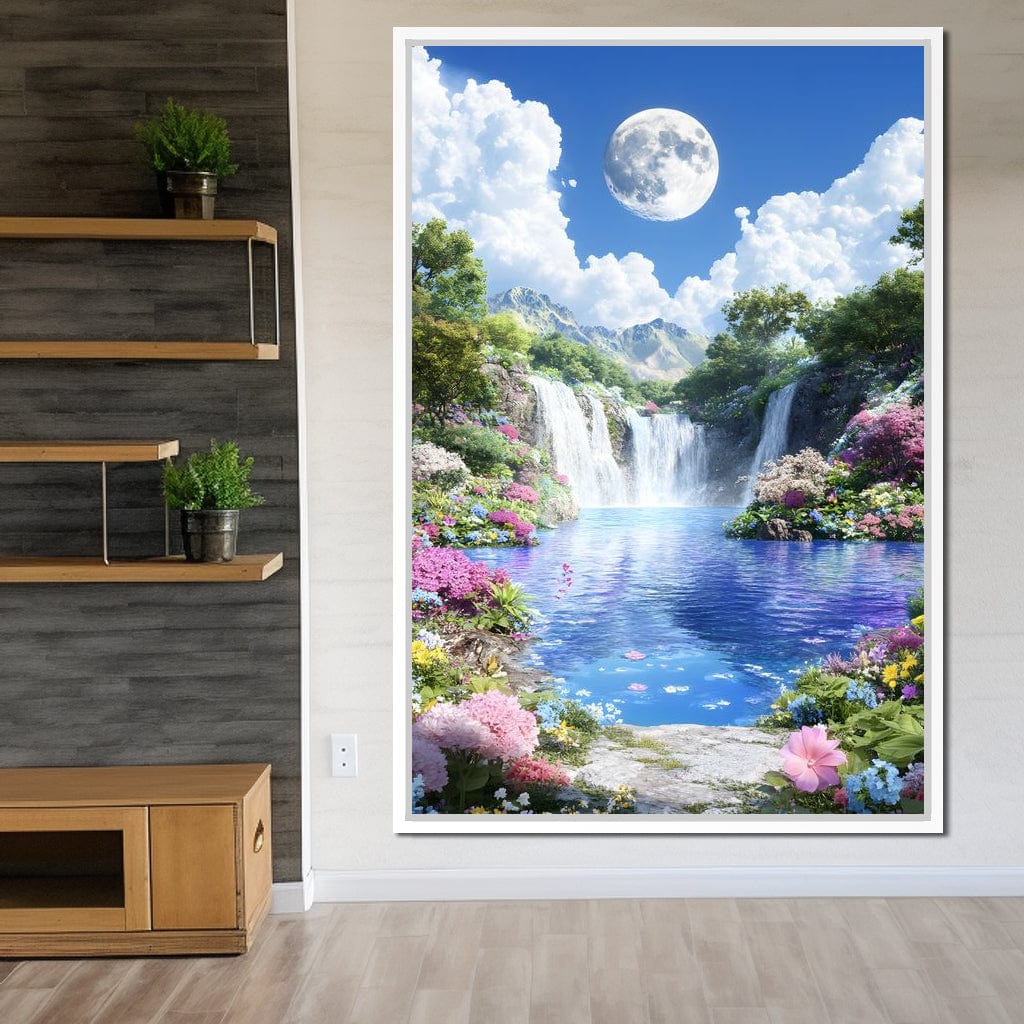 Lunar Reflection Over Falls Canvas Wall Art