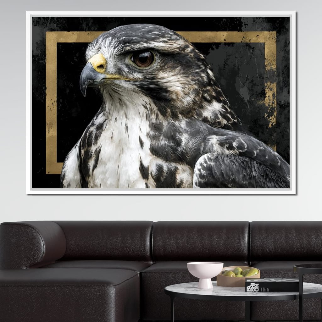 Golden Frame Falcon Portrait Canvas Wall Art