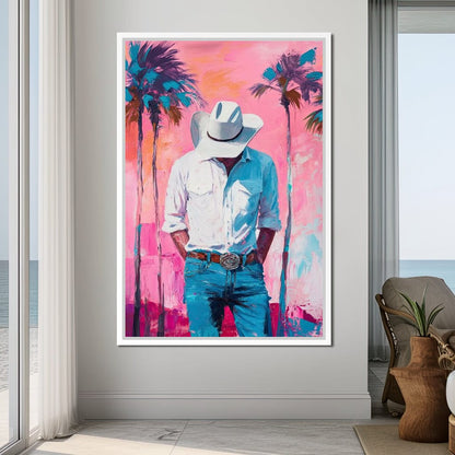 Cowboy Dreams Under Palms Canvas Wall Art