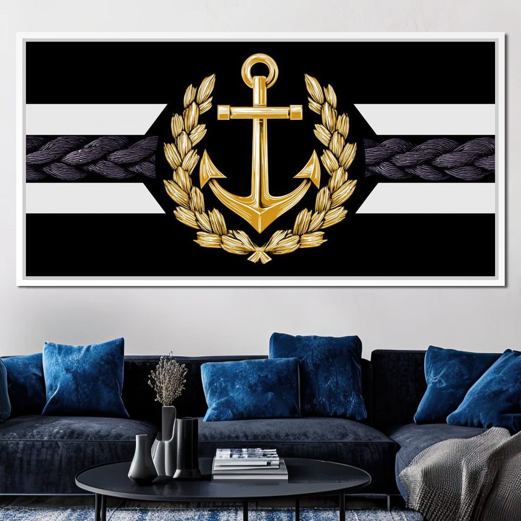 Golden Anchor Laurel Emblem Canvas Wall Art