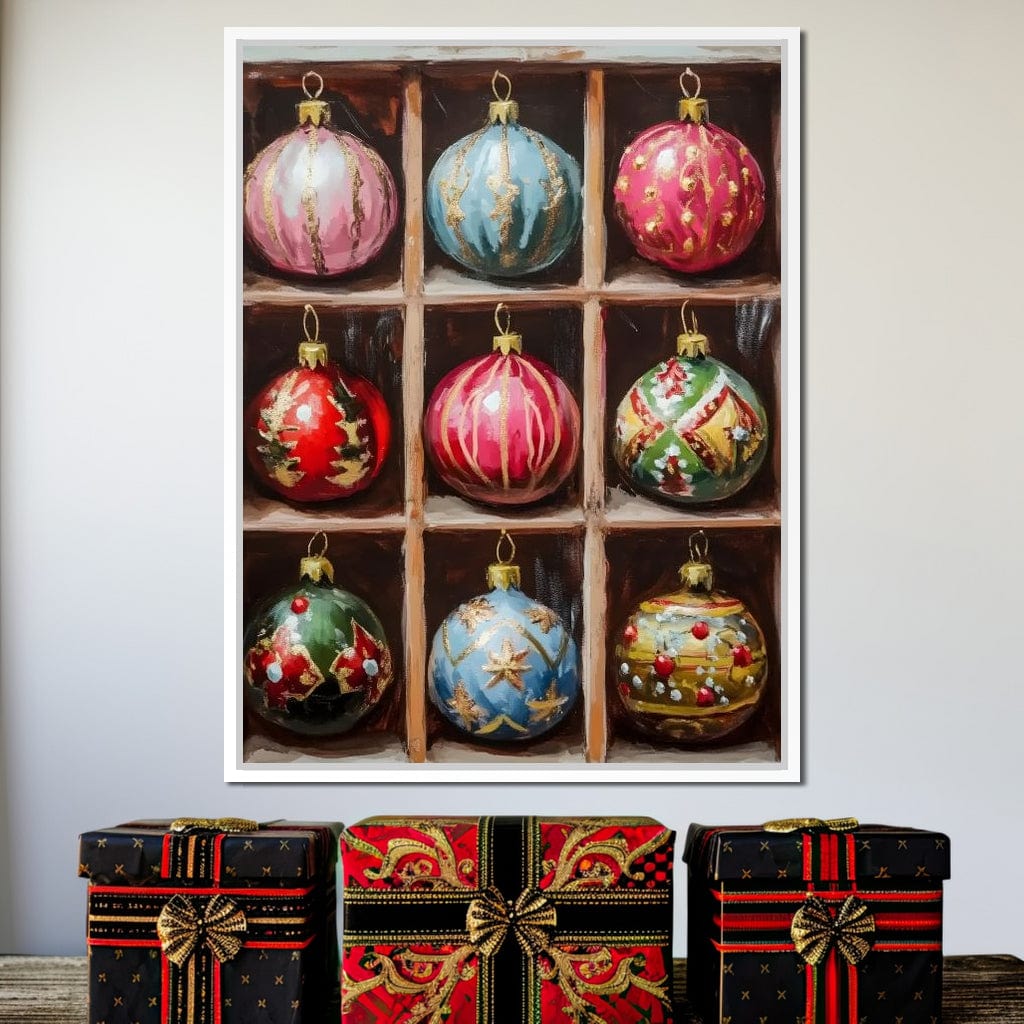 Vintage Christmas Ornaments Grid Canvas Wall Art