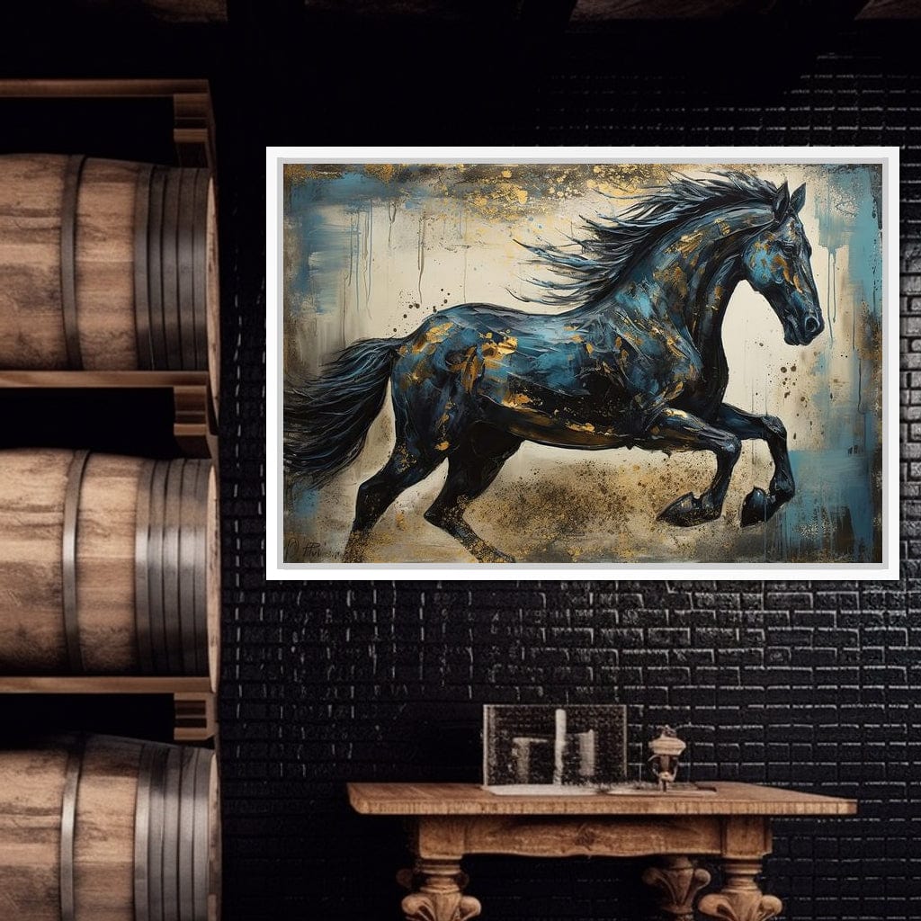 Gilded Teal Horse Canvas Wall Art