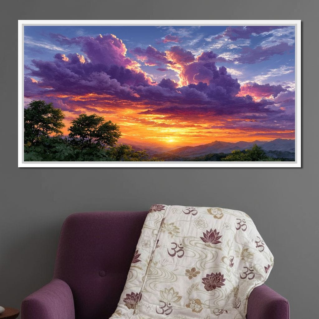 Golden Mountain Sunset Clouds Sky Canvas Wall Art