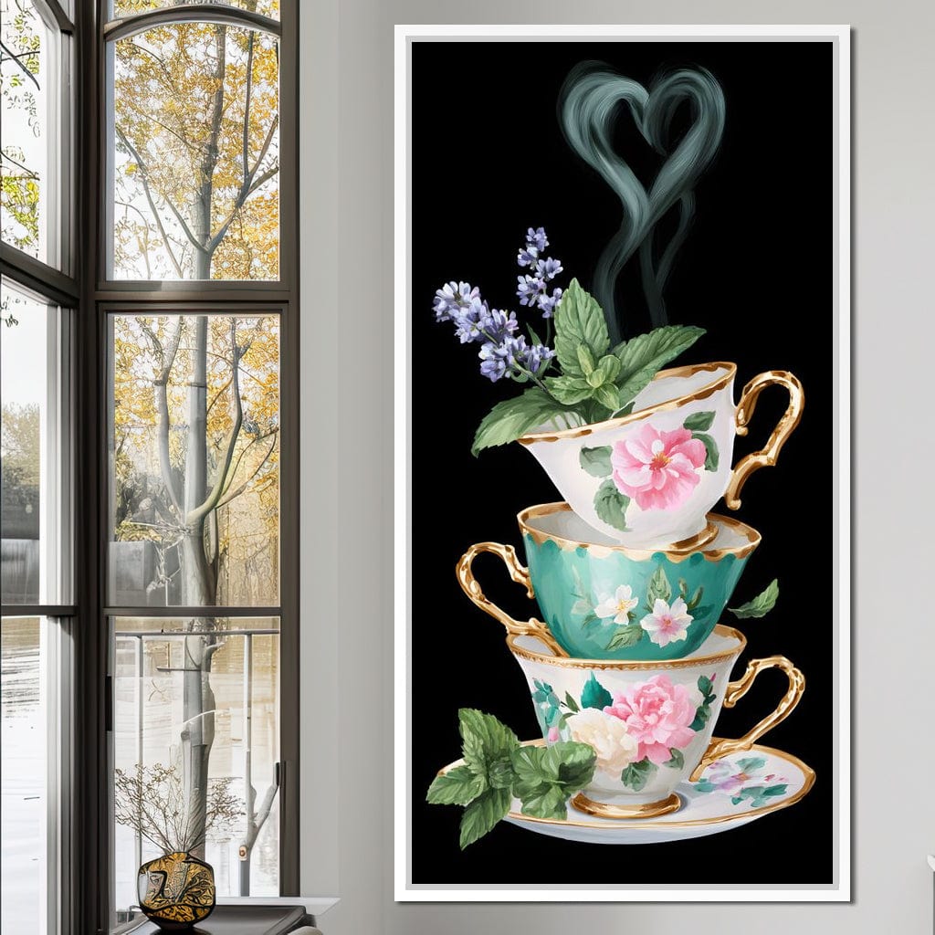 Golden Teacups Botanical Romance Canvas Wall Art