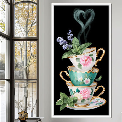 Golden Teacups Botanical Romance Canvas Wall Art