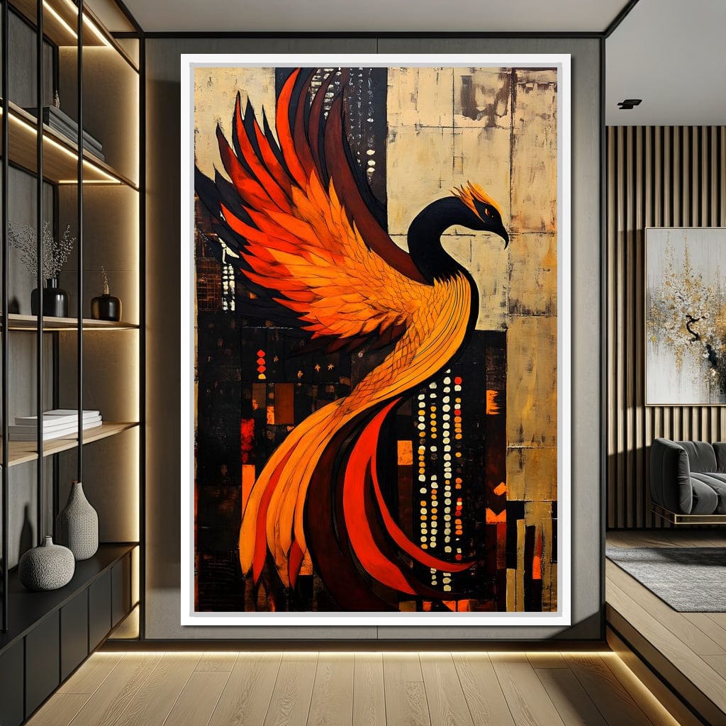 Phoenix Rise Through Flames Canvas Wall Art