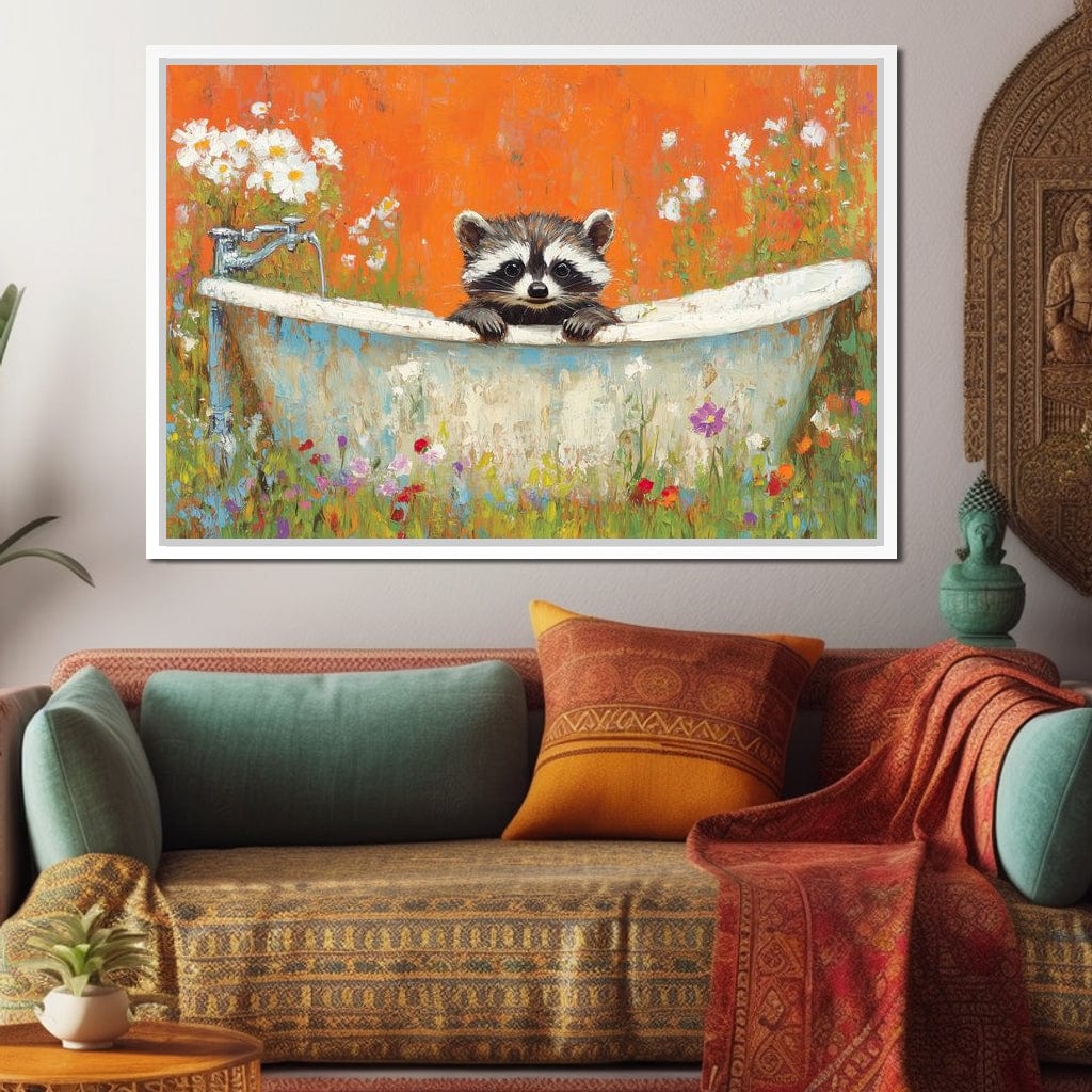 Raccoon Bath Canvas Wall Art