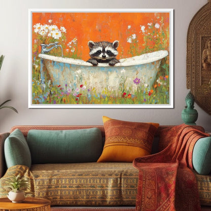 Raccoon Bath Canvas Wall Art